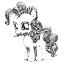 Size: 1724x1714 | Tagged: safe, artist:hunternif, pinkie pie, earth pony, pony, g4, black and white, female, filly, foal, grayscale, monochrome, mouth hold, paintbrush, simple background, solo, white background