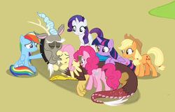 Size: 1116x720 | Tagged: safe, artist:reykatan, applejack, discord, fluttershy, pinkie pie, rainbow dash, rarity, twilight sparkle, alicorn, earth pony, pegasus, pony, unicorn, fanfic:full friendship's magic, g4, the beginning of the end, butt, female, mane six, mare, plot, twilight sparkle (alicorn)