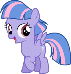 Size: 5700x5944 | Tagged: safe, artist:starryshineviolet, gameloft, wind sprint, pegasus, pony, g4, absurd resolution, cute, female, filly, foal, happy, open mouth, raised hoof, simple background, solo, spread wings, sprintabetes, transparent background, vector, wings