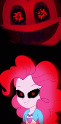 Size: 1080x2170 | Tagged: safe, artist:marvelous554, pinkie pie, human, equestria girls, g4, breasts, bust, clothes, creepy, female, hair, possessed, shirt, smiling, teenager, vest