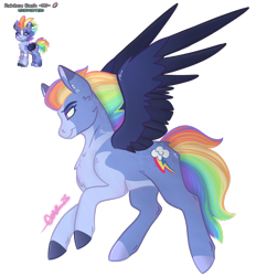 Size: 1126x1212 | Tagged: safe, artist:trashpanda czar, rainbow dash, pony, pony town, g4, chest fluff, coat markings, concave belly, countershading, ear piercing, piercing, simple background, solo, spread wings, sternocleidomastoid, transparent background, wings