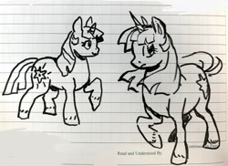 Size: 2012x1462 | Tagged: safe, artist:cracklewink, twilight sparkle, pony, unicorn, g4, alternate cutie mark, female, mare, monochrome, non-dominant hand drawing, sketch, solo, traditional art, unicorn twilight