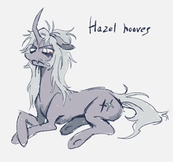 Size: 933x877 | Tagged: safe, artist:trollfuneral, oc, oc only, oc:hazel hooves, pony, unicorn, concave belly, curved horn, horn, male, quadrupedal, simple background, snaggletooth, solo, stallion, thin, white background