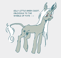 Size: 657x622 | Tagged: safe, artist:trollfuneral, oc, oc only, oc:hazel hooves, pony, unicorn, curved horn, horn, leonine tail, male, simple background, snaggletooth, solo, stallion, tail