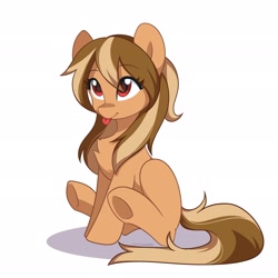 Size: 2048x2048 | Tagged: safe, artist:cottonaime, oc, oc only, oc:babe, earth pony, pony, cute, high res, simple background, sitting, solo, tongue out, white background