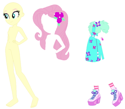 Size: 632x548 | Tagged: safe, artist:lordsfrederick778, artist:selenaede, fluttershy, human, equestria girls, g4, alternate design, alternate universe, base, base used, character swap, clothes, dress, eyeshadow, female, makeup, simple background, solo, white background