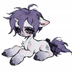 Size: 2048x2024 | Tagged: safe, artist:p0nyplanet, rarity, oc, oc only, unicorn, g4, beauty mark, bow, chest fluff, ear piercing, earring, female, high res, jewelry, kinsona, lying down, mare, piercing, prone, simple background, solo, tail, tail bow, unshorn fetlocks, white background