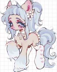 Size: 1635x2048 | Tagged: safe, artist:p0nyplanet, oc, oc only, oc:frosted sugar cookie, earth pony, pony, adoptable, clothes, crucifix, ear piercing, earring, female, jewelry, mare, necklace, piercing, socks, solo, unshorn fetlocks