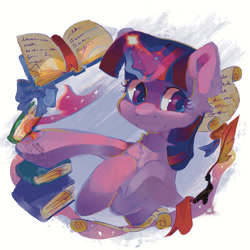 Size: 1200x1200 | Tagged: safe, artist:noblecrumble, twilight sparkle, unicorn, g4, book, bust, portrait