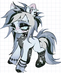 Size: 1709x2047 | Tagged: safe, artist:p0nyplanet, oc, oc only, earth pony, pony, adoptable, bracelet, choker, clothes, eyebrow piercing, female, jewelry, mare, piercing, socks, solo, spiked choker