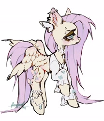Size: 1762x2048 | Tagged: safe, artist:p0nyplanet, fluttershy, pegasus, pony, g4, bracelet, choker, clothes, ear piercing, earring, eyebrow piercing, female, jewelry, mare, piercing, shirt, simple background, solo, white background