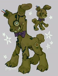 Size: 1568x2048 | Tagged: safe, artist:p0nyplanet, pony, robot, robot pony, animatronic, bowtie, five nights at freddy's, gray background, looking at you, ponified, simple background, solo, spring-lock animatronic, springtrap, stars, wires