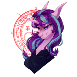 Size: 1500x1500 | Tagged: safe, artist:moikoi, starlight glimmer, unicorn, collaboration:choose your starlight, g4, bust, clothes, collaboration, female, mare, portrait, silent hill, simple background, solo, transparent background