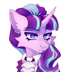 Size: 2000x2000 | Tagged: safe, artist:faract, snowfall frost, starlight glimmer, unicorn, collaboration:choose your starlight, g4, bust, clothes, collaboration, female, high res, mare, portrait, simple background, solo, transparent background