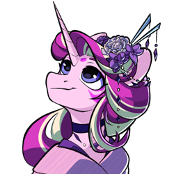 Size: 1700x1700 | Tagged: safe, artist:dodsie, starlight glimmer, unicorn, collaboration:choose your starlight, g4, bust, collaboration, female, flower, flower in hair, mare, portrait, simple background, solo, transparent background