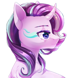 Size: 2500x2500 | Tagged: safe, artist:rizzych, starlight glimmer, unicorn, collaboration:choose your starlight, g4, alternative cutie mark placement, bust, collaboration, facial cutie mark, female, high res, mare, portrait, simple background, solo, transparent background