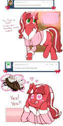 Size: 1199x2400 | Tagged: safe, artist:redintravenous, oc, oc:red ribbon, pony, unicorn, ask red ribbon, ask, cake, cheesecake, female, food, freckles, green eyes, hairband, heart, heart eyes, horn, levitation, licking, licking lips, magic, magic aura, mare, passepartout, raised hoof, simple background, solo, standing, telekinesis, tongue out, transparent background, turned head, unicorn oc, wingding eyes