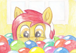 Size: 1024x707 | Tagged: safe, artist:malte279, oc, oc only, oc:colonia, earth pony, ball pit, cute, earth pony oc, mascot, solo, traditional art, watercolor painting