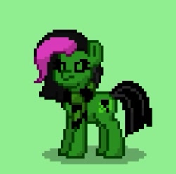 Size: 393x387 | Tagged: safe, pinkie pie, oc, oc only, oc:toxic pinkamena, oc:toxicpie, pony, pony town, g4, alternate universe, angry, clothes, elements of poison, female, green background, monster, pinkamena diane pie, scarf, simple background, solo