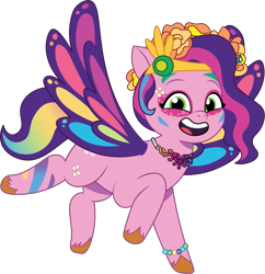 Size: 1125x1164 | Tagged: safe, artist:prixy05, pipp petals, pegasus, pony, bridlewoodstock (tell your tale), g5, my little pony: tell your tale, spoiler:g5, spoiler:my little pony: tell your tale, spoiler:tyts01e55, adorapipp, bracelet, bridlewoodstock, cute, female, floral head wreath, flower, flying, happy, jewelry, makeup, mare, necklace, open mouth, open smile, simple background, smiling, solo, spread wings, transparent background, vector, wings