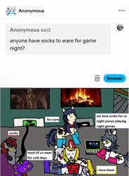 Size: 1170x1602 | Tagged: safe, artist:ask-luciavampire, oc, bat pony, pegasus, pony, undead, vampire, vampony, werewolf, ask, clothes, socks, tumblr, video game