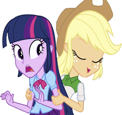 Size: 2664x2520 | Tagged: safe, edit, edited screencap, editor:homersimpson1983, screencap, applejack, twilight sparkle, human, equestria girls, g4, background removed, duo, female, high res, not a vector, simple background, transparent background