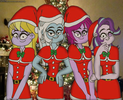 Size: 1280x1047 | Tagged: safe, artist:rdj1995, fuchsia blush, lavender lace, starlight glimmer, trixie, equestria girls, g4, christmas, holiday, trixie and the illusions