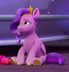 Size: 250x262 | Tagged: safe, screencap, misty brightdawn, pipp petals, pegasus, pony, unicorn, g5, my little pony: make your mark, my little pony: make your mark chapter 6, the isle of scaly, spoiler:g5, animated, cropped, duo, female, gif, i watch it for the ears, mare, offscreen character, rebirth misty, sitting, solo focus, the isle of scaly (location)