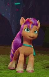 Size: 642x1017 | Tagged: safe, screencap, sunny starscout, earth pony, pony, g5, my little pony: make your mark, my little pony: make your mark chapter 6, the isle of scaly, spoiler:g5, spoiler:my little pony: make your mark, spoiler:my little pony: make your mark chapter 6, spoiler:mymc06e01, animated, cropped, cute, female, gif, jumping, mane stripe sunny, mare, solo, sunny's bag, sunnybetes, the isle of scaly (location)