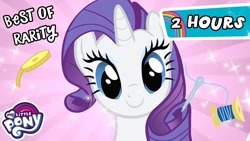 Size: 1280x720 | Tagged: safe, screencap, rarity, pony, unicorn, a dog and pony show, g4, season 1, cute, english, female, looking at you, mare, my little pony logo, needle, raribetes, smiling, smiling at you, solo, tape, text, thread, thumbnail, youtube link, youtube thumbnail