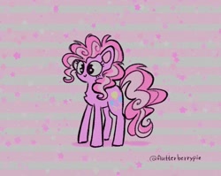 Size: 1470x1172 | Tagged: safe, artist:flutterberrypie, pinkie pie, earth pony, pony, g4, chest fluff, cute, diapinkes, female, mare, smiling, solo, stars, striped background