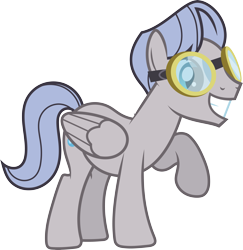 Size: 5185x5342 | Tagged: safe, artist:starryshineviolet, pegasus, pony, g4, hurricane fluttershy, absurd resolution, aviator goggles, goggles, happy, male, raised hoof, silverwing (character), simple background, smiling, solo, stallion, stomping, transparent background, vector