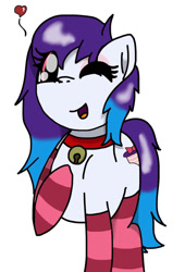 Size: 737x1085 | Tagged: safe, artist:foxfer64_yt, oc, oc only, oc:anykoe, earth pony, pony, clothes, cute, female, looking at you, mare, one eye closed, simple background, smiling, smiling at you, socks, solo, white background, wink, winking at you