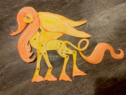 Size: 4032x3024 | Tagged: safe, artist:swollenbabyfat, fluttershy, pegasus, pony, g4, craft, female, leonine tail, mare, papercraft, puppet, solo, tail, traditional art, unshorn fetlocks