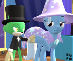 Size: 2305x1920 | Tagged: safe, artist:gradiusfanatic, trixie, oc, cat, pony, unicorn, g4, 3d, crossover, female, male, source filmmaker