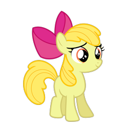 Size: 2500x2500 | Tagged: safe, artist:estories, color edit, edit, vector edit, apple bloom, earth pony, pony, g4, apple bloom's bow, blonde hair, bow, colored, female, filly, foal, hair bow, high res, simple background, solo, transparent background, vector