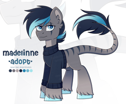 Size: 2488x2048 | Tagged: safe, artist:madelinne, oc, adoptable, adoptable open, adoption, clothes, design, high res, leonine tail, male, solo, stallion, sweater, tail