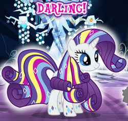 Size: 817x775 | Tagged: safe, gameloft, rarity, pony, unicorn, g4, my little pony: magic princess, cropped, darling, english, female, horn, mare, meme, mobile game, rainbow power, rainbow power-ified, solo, text, wow! glimmer