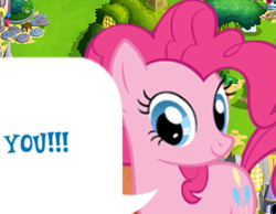 Size: 603x467 | Tagged: safe, gameloft, pinkie pie, earth pony, pony, g4, my little pony: magic princess, cropped, dialogue, dialogue box, english, female, looking at you, mare, meme, mobile game, solo, speech bubble, text, wow! glimmer, you