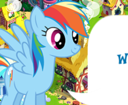 Size: 491x405 | Tagged: safe, gameloft, rainbow dash, pegasus, pony, g4, my little pony: magic princess, cropped, dialogue, dialogue box, female, mare, meme, mobile game, reaction image, solo, speech bubble, spread wings, text, w, wings, wow! glimmer