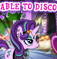 Size: 280x291 | Tagged: safe, gameloft, starlight glimmer, pony, unicorn, g4, my little pony: magic princess, clothes, cropped, disco, edgelight glimmer, edgy, edgy starlight, english, eyeliner, female, jewelry, majestic as fuck, makeup, mare, meme, necklace, punk, solo, text, wow! glimmer