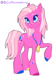 Size: 1118x1581 | Tagged: safe, artist:caffeinatedcarny, pinkie pie (g3), earth pony, pony, g3, concave belly, freckles, hooves, multicolored freckles, multicolored hooves, redesign, simple background, slender, smiling, solo, stim necklace, thin, transparent background, unshorn fetlocks