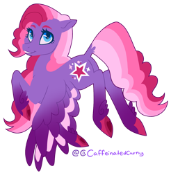 Size: 1323x1343 | Tagged: safe, artist:caffeinatedcarny, starsong, pegasus, g3, coat markings, colored wings, feathered fetlocks, flying, gradient hooves, gradient wings, markings, redesign, simple background, smiling, solo, transparent background, wings