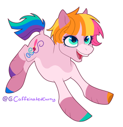 Size: 1288x1326 | Tagged: safe, artist:caffeinatedcarny, toola-roola, earth pony, g3, coat markings, eye markings, hooves, markings, multicolored hooves, open mouth, open smile, redesign, simple background, smiling, solo, transparent background, unshorn fetlocks