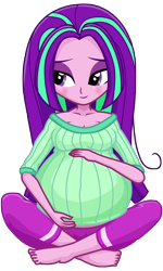 Size: 3150x5250 | Tagged: safe, artist:xniclord789x, aria blaze, human, equestria girls, g4, ariabetes, barefoot, beautiful, belly, big belly, blushing, breasts, cleavage, clothes, crossed legs, cute, feet, female, hand on belly, pajamas, preggo blaze, pregnant, simple background, sitting, smiling, sweater, transparent background, when she smiles