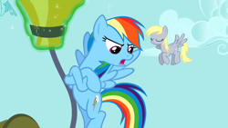 Size: 1280x720 | Tagged: safe, screencap, derpy hooves, rainbow dash, pony, g4, the super speedy cider squeezy 6000, crossed hooves