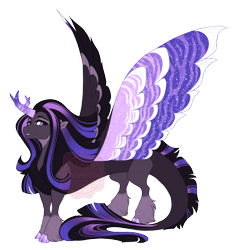 Size: 4000x4300 | Tagged: safe, artist:gigason, oc, oc only, oc:trickster, draconequus, hybrid, cloven hooves, coat markings, colored hooves, colored horn, colored wings, gradient hooves, gradient mane, gradient tail, horn, magical threesome spawn, multicolored horn, multicolored wings, multiple parents, nonbinary, obtrusive watermark, offscreen character, offspring, parent:discord, parent:starlight glimmer, parent:twilight sparkle, purple eyes, simple background, socks (coat markings), solo, sparkly wings, spread wings, striped horn, striped wings, tail, transparent background, unshorn fetlocks, watermark, wings