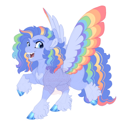 Size: 3600x3500 | Tagged: safe, artist:gigason, oc, oc only, oc:rainbow rush, pegasus, pony, coat markings, colored hooves, colored wings, cyan eyes, eyebrow slit, eyebrows, fangs, gradient hooves, gradient mane, gradient tail, high res, magical lesbian spawn, male, multicolored hair, multicolored wings, obtrusive watermark, offspring, open mouth, parent:pinkie pie, parent:rainbow dash, parents:pinkiedash, rainbow hair, rainbow wings, raised hoof, simple background, smiling, socks (coat markings), solo, spread wings, stallion, tail, transparent background, unshorn fetlocks, watermark, wings