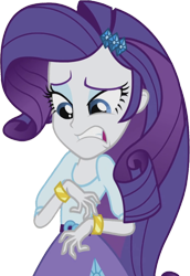 Size: 1732x2520 | Tagged: safe, edit, edited screencap, editor:homersimpson1983, screencap, rarity, human, equestria girls, g4, background removed, belt, blouse, bracelet, clothes, cringing, fingers, hair, hairpin, hand, jewelry, looking down, makeup, not a vector, shrug, simple background, skirt, solo, teenager, teeth, transparent background, wince