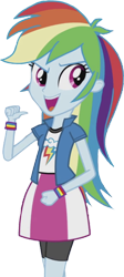 Size: 1130x2520 | Tagged: safe, edit, edited screencap, editor:mrtoonlover83, screencap, rainbow dash, human, equestria girls, g4, background removed, breasts, bust, clothes, female, fist, hair, legs, not a vector, open mouth, open smile, pointing at self, shirt, simple background, skirt, smiling, solo, t-shirt, talking, teenager, teeth, thumb, transparent background, walking, wristband